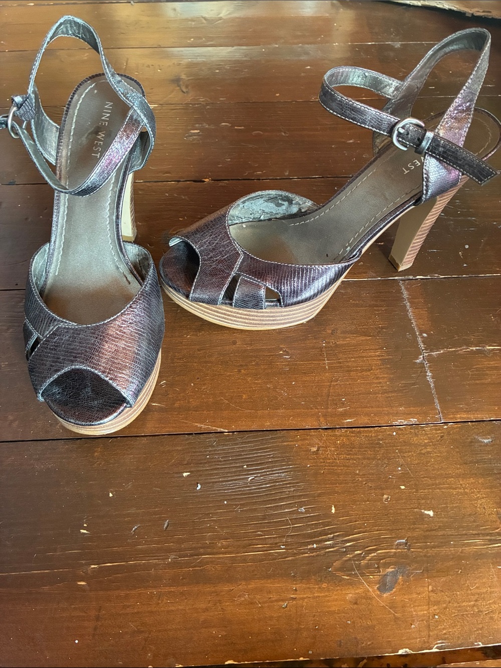 Nine West Metallic Brown Open-Toe Platform Heels